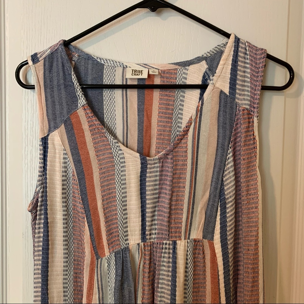 True Craft Striped Patchwork Linen Style Dress - image 2